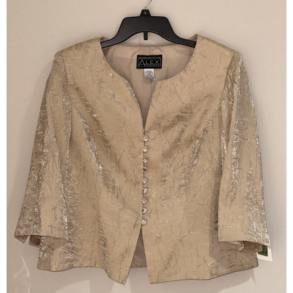 Alex‎ Evenings Embellished Crinkle Blazer Beige Evening Wear Elegant Formal 18WP